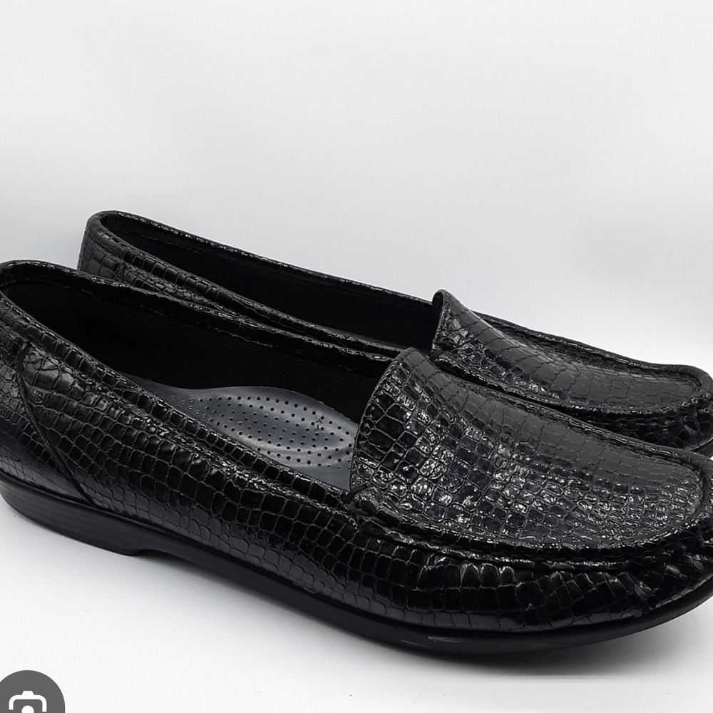 SAS Black Croc-Embossed Leather Loafers